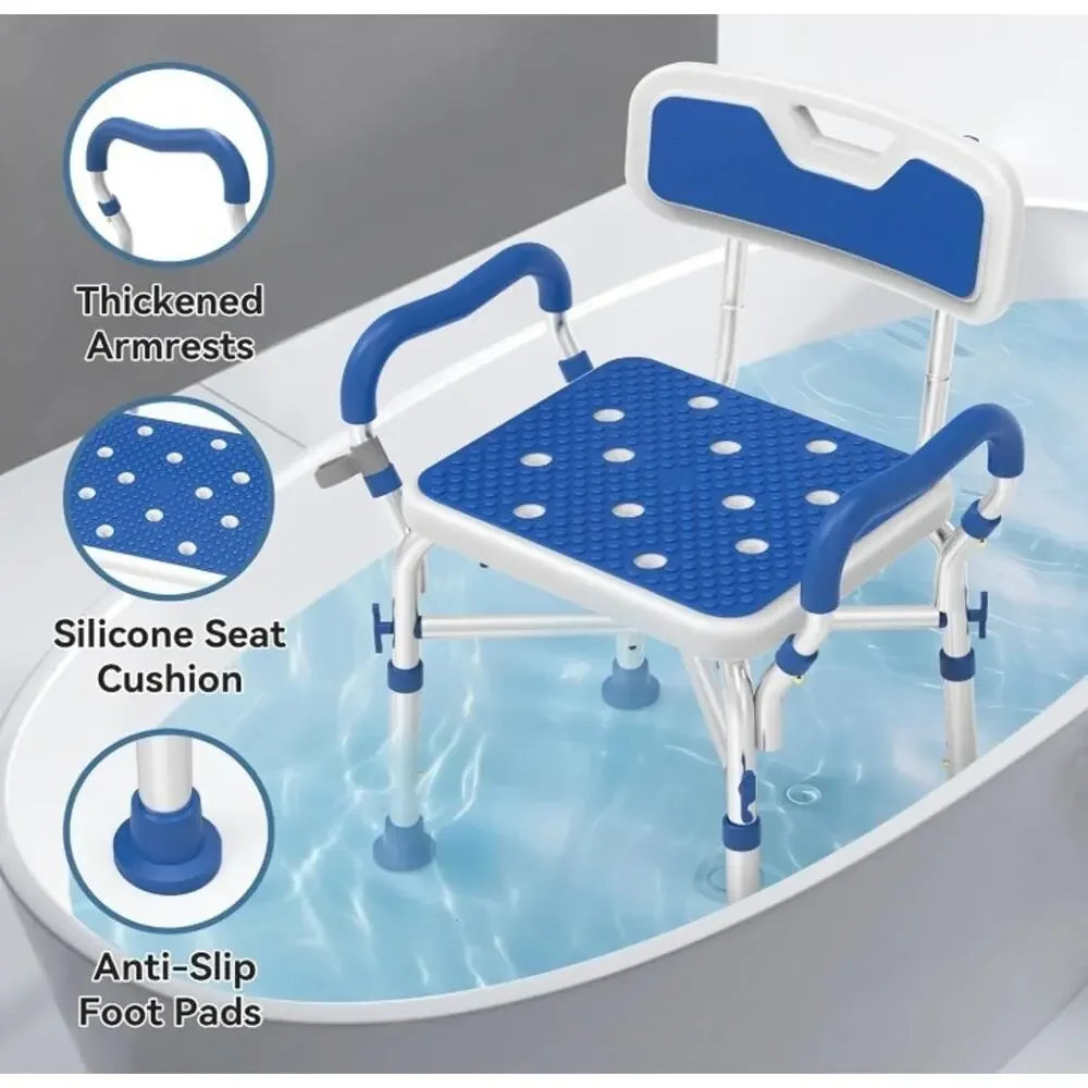 Heavy Duty Adjustable Shower Chair with Arms & Back – 500 lb Capacity